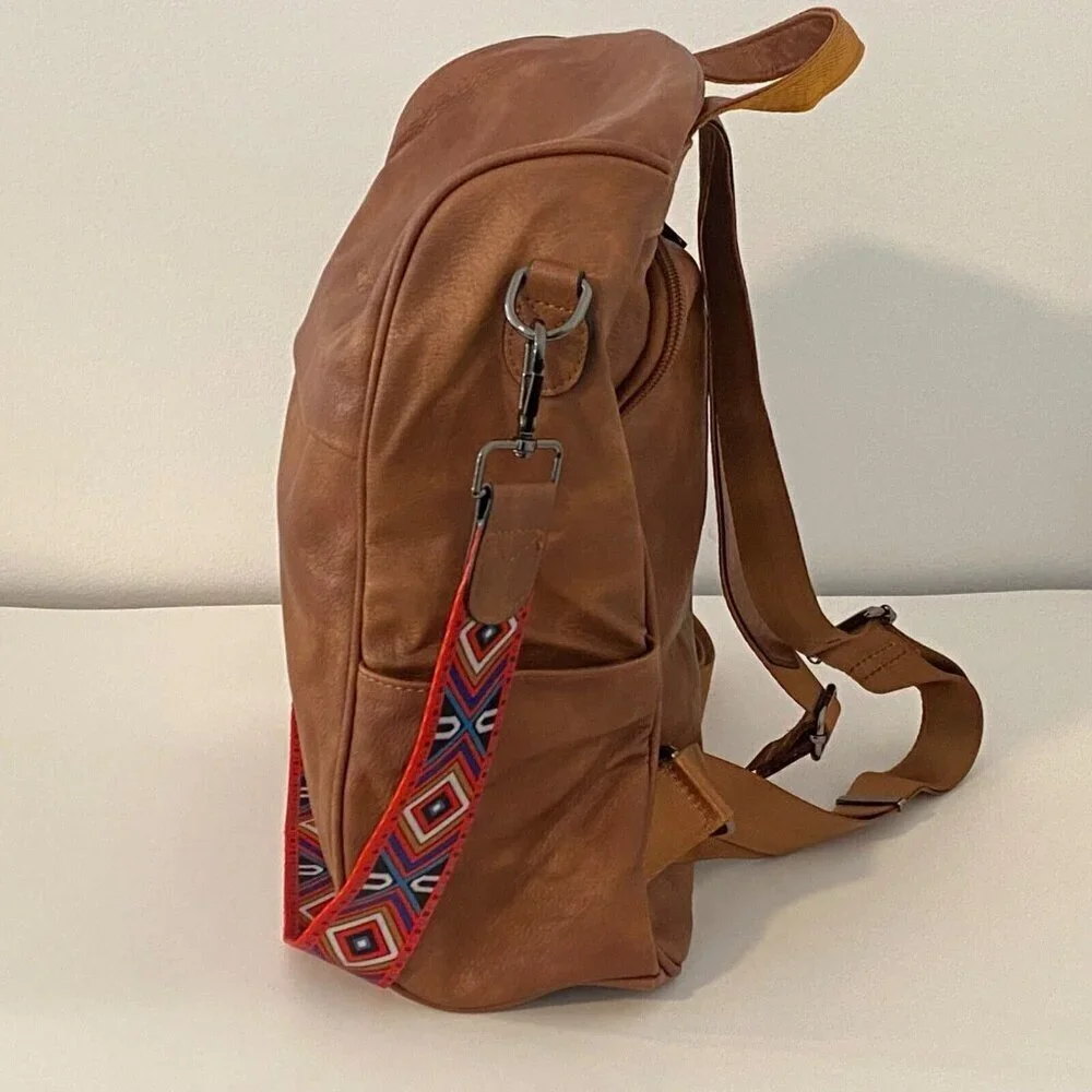 FADEON Backpack Tablet Bag Purse Brown PU Leather Removable Shoulder Strap
